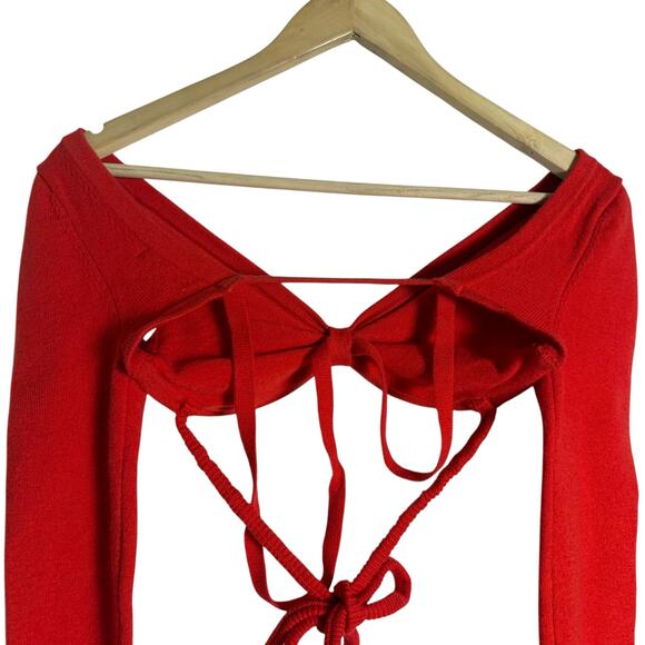 For Love & Lemons Edith Red Cropped Strappy Tie Back Sweater Skirt Set XXS - Picture 9 of 16